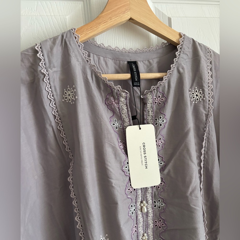 NWT Cross Stitch Embroidered Gray dress/Kurta